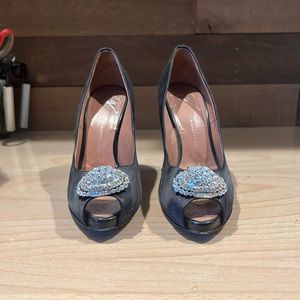 Giuseppe Zanotti diamond toe black satin heel